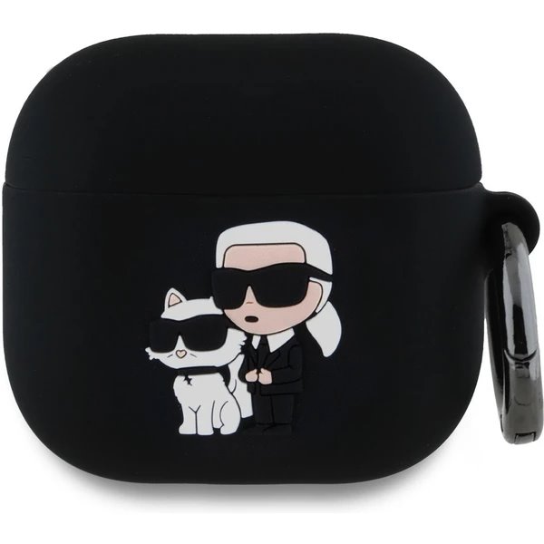 Karl Lagerfeld 3D Logo NFT Karl and Choupette Silikonové Púzdro pre AirPods 4 čierne