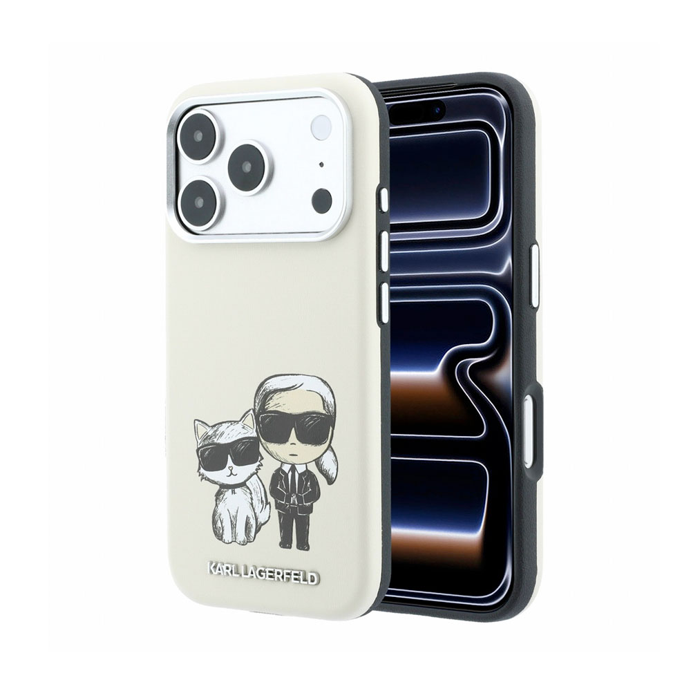 Karl Lagerfeld PU Semi Wrap Smooth Sketch Bodies Magsafe kryt iPhone 18 Pro bežový