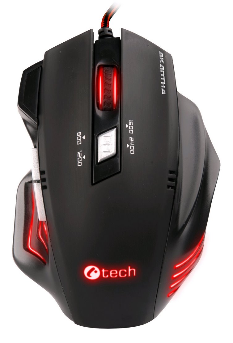 Herná myš C-TECH Akantha (GM-01R), casual gaming, herná, červené podsvietenie, 2400DPI, USB