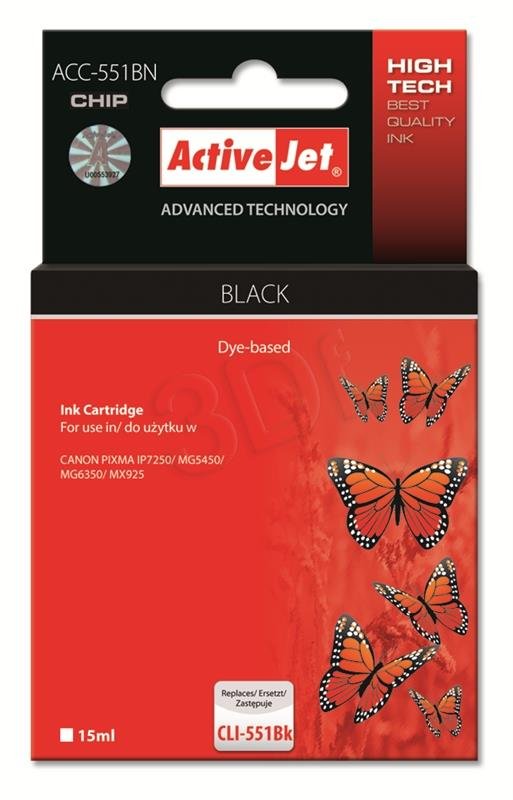 Atrament ActiveJet pre Canon CLI-551Bk Black s chipom
