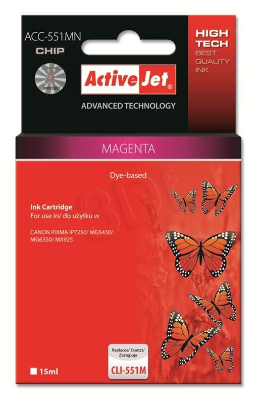Atrament ActiveJet pre Canon CLI-551 Magenta s chipom