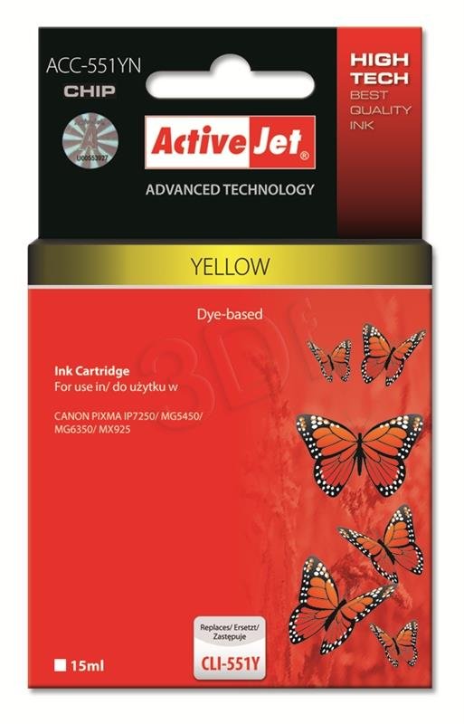 Atrament ActiveJet pre Canon CLI-551 Yellow s chipom