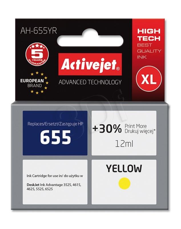Atrament ActiveJet pre HP CZ112AE (no.655 XL) Yellow 12ml AH-655YR