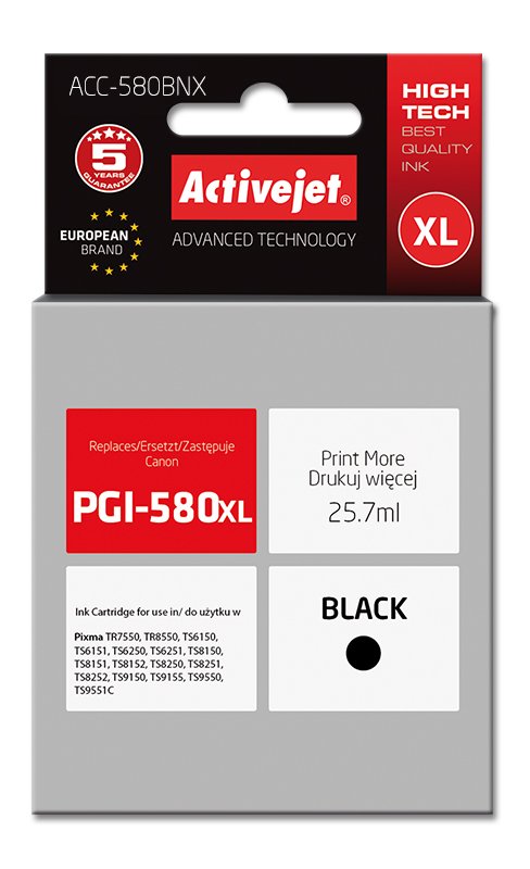 ActiveJet ACC-580BNX atrament Canon PGI-580Bk XL Black 25,7 ml