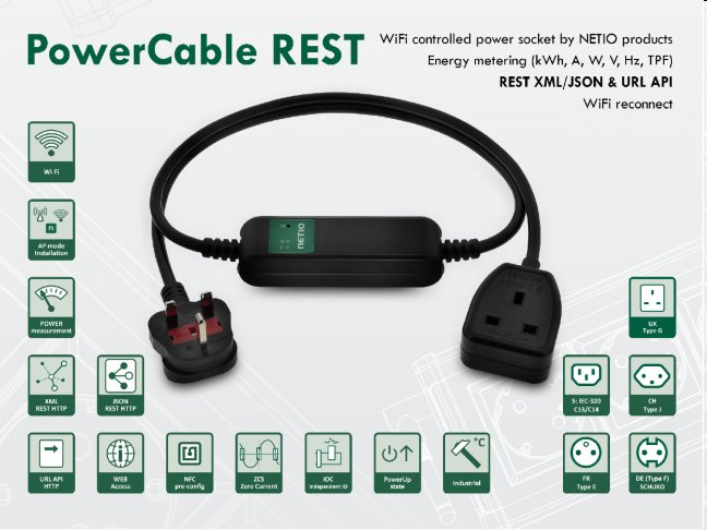 NETIO PowerCable REST 101G   Smart WiFi zásuvka 230V/13A  (zásuvka UK)